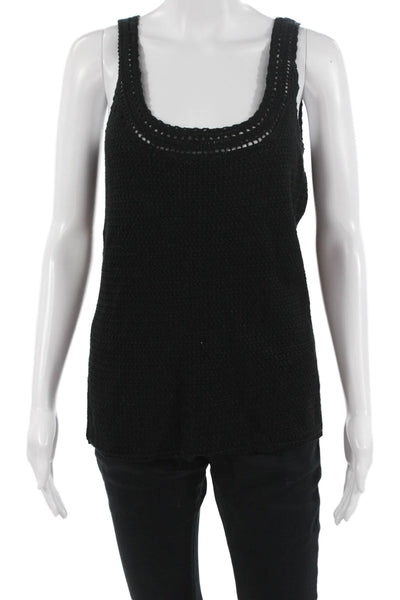 Lauren Ralph Lauren Women Tank Black Linen Round Neck Solid Size L