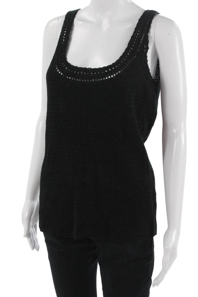Lauren Ralph Lauren Women Tank Black Linen Round Neck Solid Size L