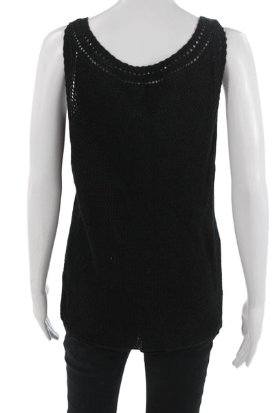 Lauren Ralph Lauren Women Tank Black Linen Round Neck Solid Size L