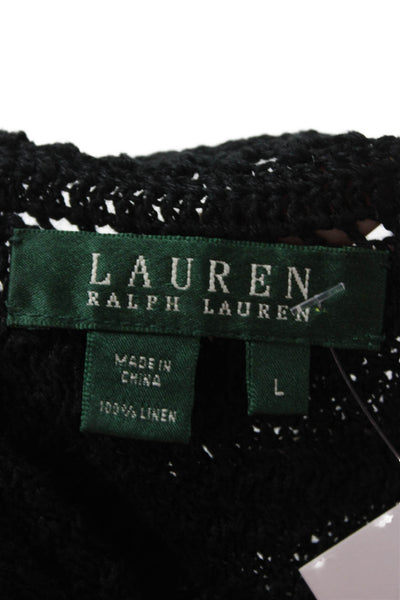 Lauren Ralph Lauren Women Tank Black Linen Round Neck Solid Size L