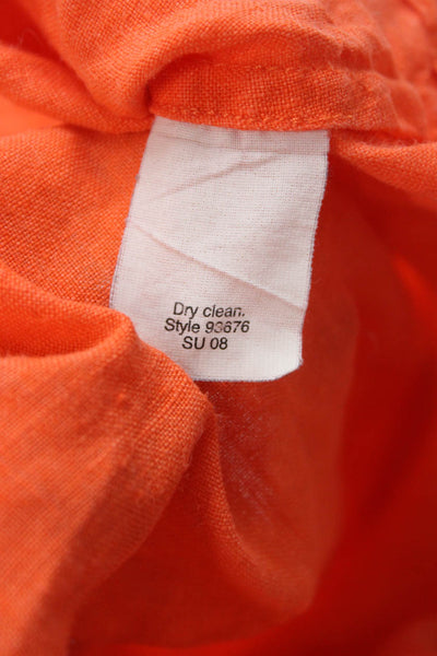 J Crew Women Orange 100% Linen Tunic V Neck 3/4 Sleeve Floral Boho Size 10