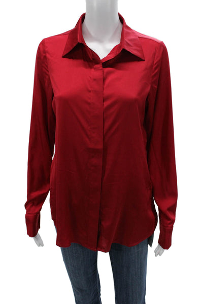 Andrea Iyamah Womens Red Collared Button Up Long Sleeve Basic Blouse Size XS