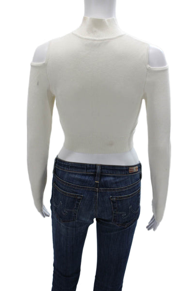 Jonathan Simkhai Unisex Pullover White Mock Neck Long Sleeve Rayon Size XS