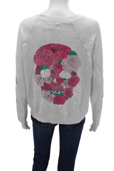 Lauren Moshi Womens Pullover Sweatshirt Floral Crew Neck White Cotton Size XS