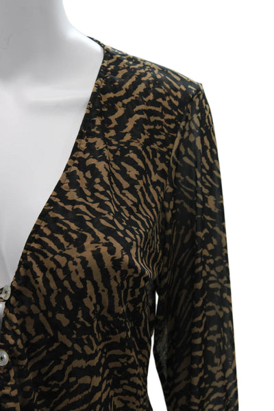 SKATIE Women Black Leopard V-Neck Button Up Long Sleeve Blouse Size XS