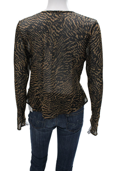 SKATIE Women Black Leopard V-Neck Button Up Long Sleeve Blouse Size XS