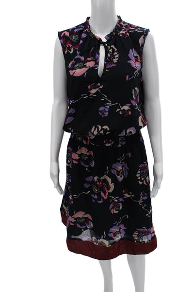 J Crew Women Blouson Floral Sleeveless Black Short Dress Tie Waist Size S