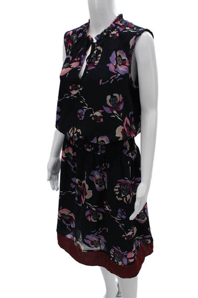 J Crew Women Blouson Floral Sleeveless Black Short Dress Tie Waist Size S