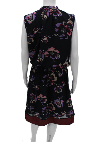 J Crew Women Blouson Floral Sleeveless Black Short Dress Tie Waist Size S