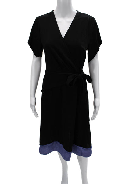 Grace Karin Womens Wrap Dress Black V Neck Tie Short Sleeve Size M