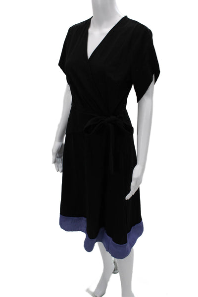 Grace Karin Womens Wrap Dress Black V Neck Tie Short Sleeve Size M