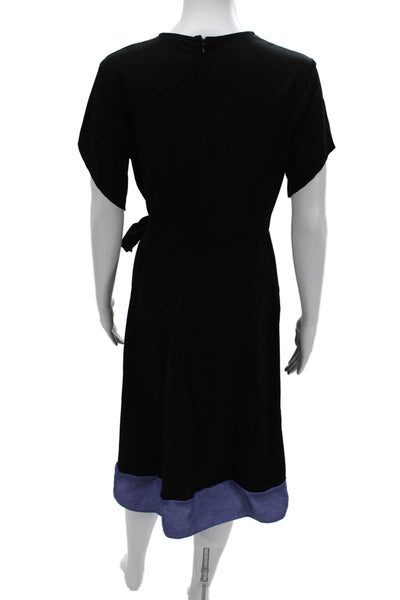 Grace Karin Womens Wrap Dress Black V Neck Tie Short Sleeve Size M