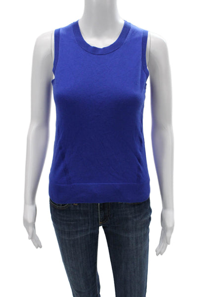 Banana Republic Women Tank Blue Stretch Cotton Crew Neck Sleeveless Size XS