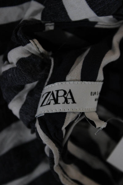 Zara Women Black Striped Sleeveless Viscose Blouse Size S
