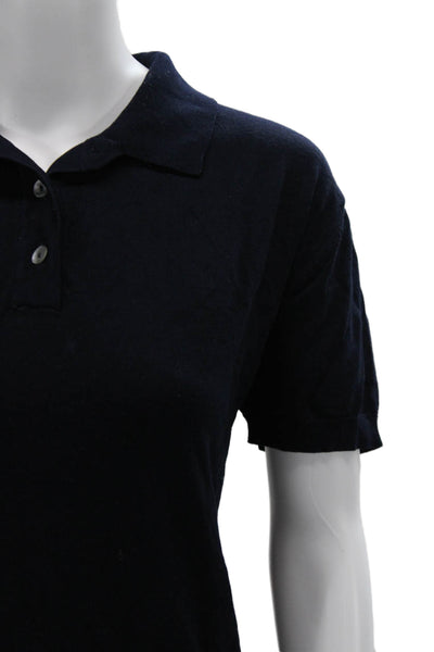 Zara Women Basic Polo Dark Blue Collared Short Sleeve Size L