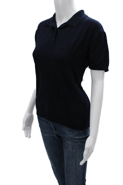 Zara Women Basic Polo Dark Blue Collared Short Sleeve Size L