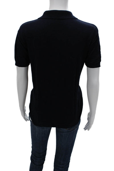 Zara Women Basic Polo Dark Blue Collared Short Sleeve Size L