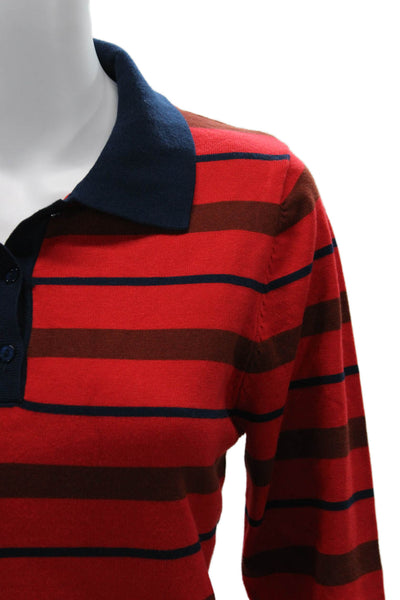 Zara Womens Cropped Striped Polo Collared Long Sleeve Red Size L