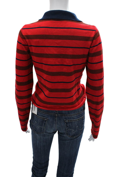 Zara Womens Cropped Striped Polo Collared Long Sleeve Red Size L