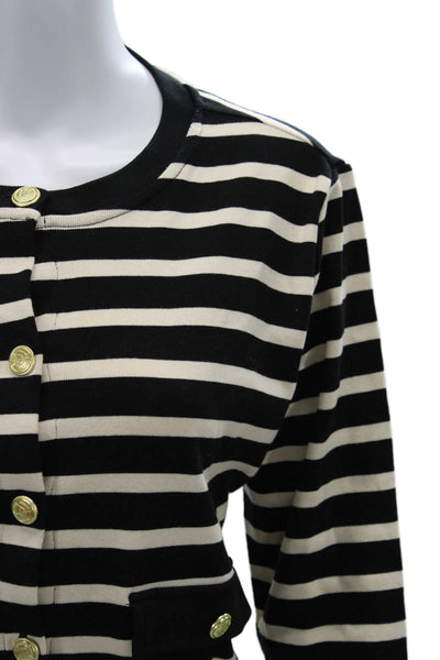 MNG Unisex Black Striped Cotton Cardigan Button Round Neck Long Sleeve Size L