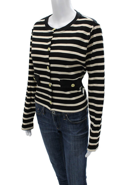 MNG Unisex Black Striped Cotton Cardigan Button Round Neck Long Sleeve Size L