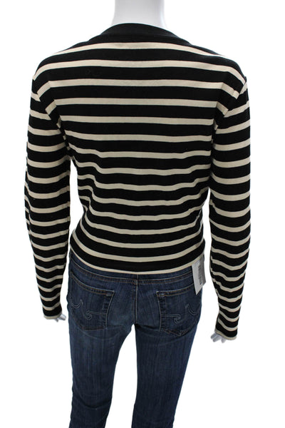 MNG Unisex Black Striped Cotton Cardigan Button Round Neck Long Sleeve Size L