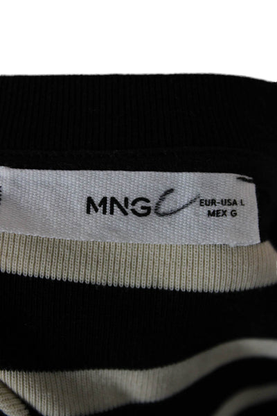 MNG Unisex Black Striped Cotton Cardigan Button Round Neck Long Sleeve Size L