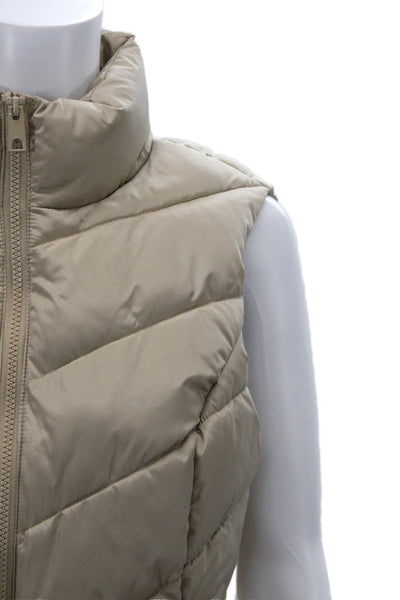 Cole Haan Womens Beige Quilted Puffer Vest High Neck Zip Sleeveless Size S