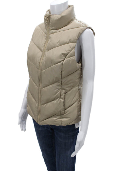 Cole Haan Womens Beige Quilted Puffer Vest High Neck Zip Sleeveless Size S