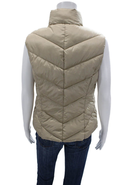 Cole Haan Womens Beige Quilted Puffer Vest High Neck Zip Sleeveless Size S
