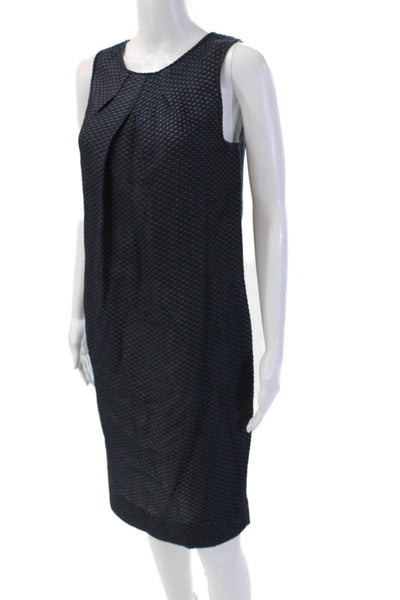 Piazza Sempione Women Sheath Dress Dark Blue Geometric Sleeveless Size 42
