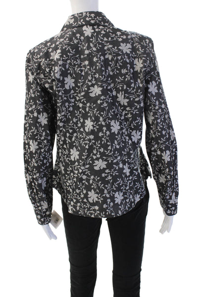 Foxcroft Womens Black Floral Cotton Button Up Long Sleeve Petite Size 12P
