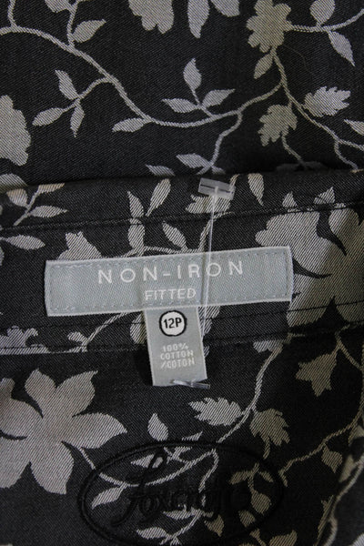Foxcroft Womens Black Floral Cotton Button Up Long Sleeve Petite Size 12P