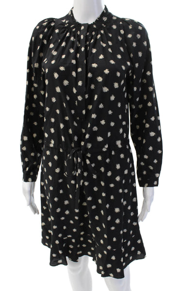 Rebecca Taylor Women Black Floral Shirt Dress High Neck Long Sleeve Size 4