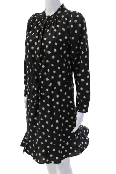 Rebecca Taylor Women Black Floral Shirt Dress High Neck Long Sleeve Size 4