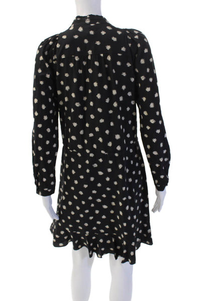 Rebecca Taylor Women Black Floral Shirt Dress High Neck Long Sleeve Size 4
