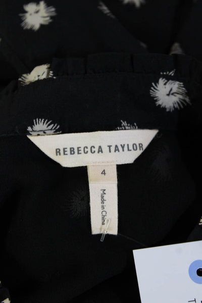 Rebecca Taylor Women Black Floral Shirt Dress High Neck Long Sleeve Size 4