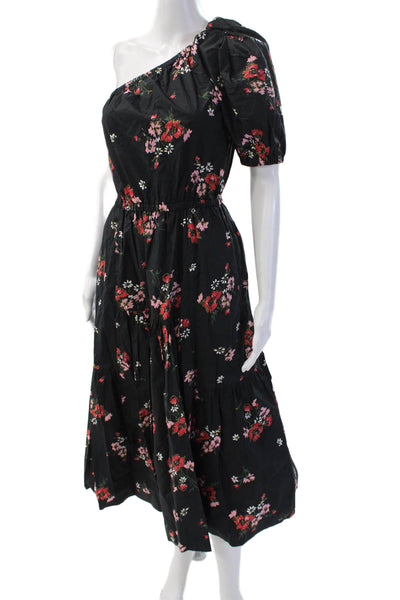 Rebecca Taylor Women A-Line Sundress Black Floral Midi Short Sleeve Size 2