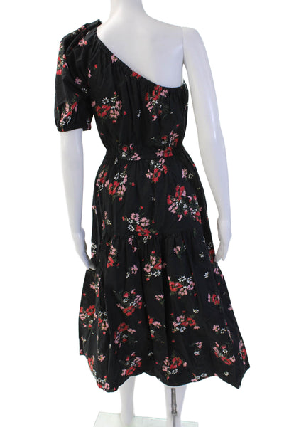 Rebecca Taylor Women A-Line Sundress Black Floral Midi Short Sleeve Size 2