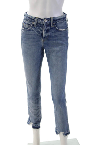 Amo Women Ankle Cropped Straight Blue 100% Cotton Mid Rise Jeans Size 24