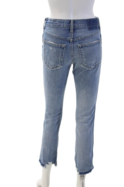 Amo Women Ankle Cropped Straight Blue 100% Cotton Mid Rise Jeans Size 24