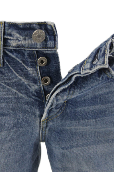 Amo Women Ankle Cropped Straight Blue 100% Cotton Mid Rise Jeans Size 24