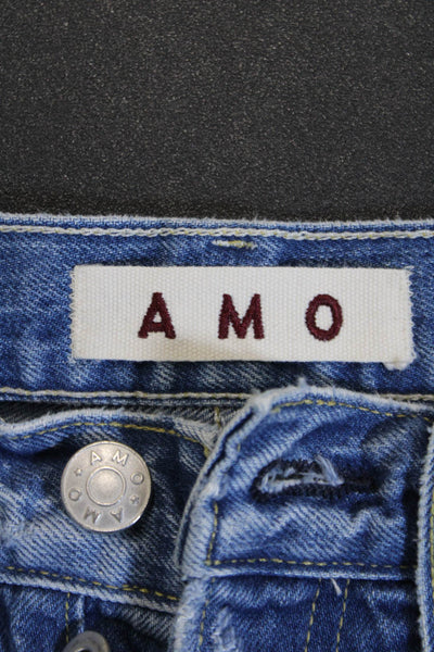 Amo Women Ankle Cropped Straight Blue 100% Cotton Mid Rise Jeans Size 24