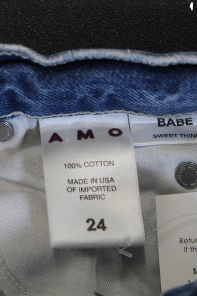 Amo Women Ankle Cropped Straight Blue 100% Cotton Mid Rise Jeans Size 24