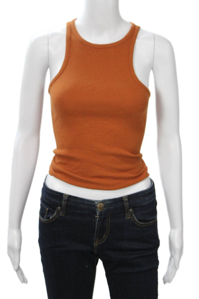J Crew Womens Cropped High Neck Tank Orange Rayon Blend Size 2XS