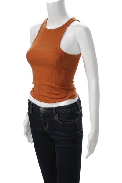 J Crew Womens Cropped High Neck Tank Orange Rayon Blend Size 2XS