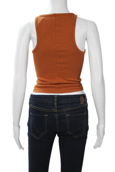J Crew Womens Cropped High Neck Tank Orange Rayon Blend Size 2XS