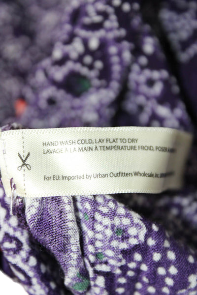 FP One by Free People Women Cropped Floral Dark Blue Blouse Button Size XS