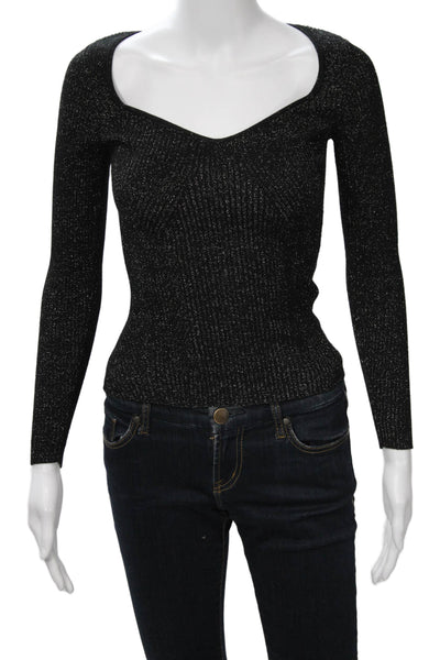 Anthropologie Women Square Neck Long Sleeve Black Top Size 2XS