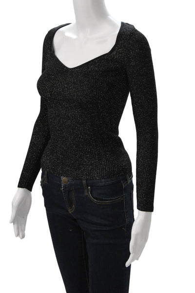 Anthropologie Women Square Neck Long Sleeve Black Top Size 2XS